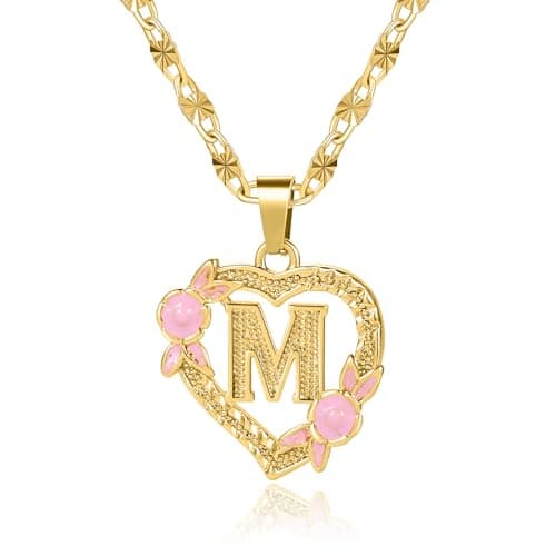 Qitian Initial Heart Pendant Necklace for Women Alphabet Gift