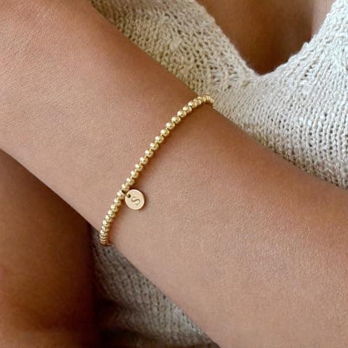 NOMOKOS Initial Bracelet for Women and Teen Girls - 18K Gold Plated Charm Disc Jewelry