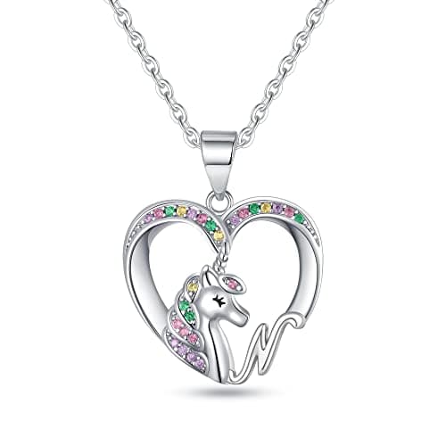 BRIJEWLIC Silver Cursive Initial CZ Heart Necklace for Girls & Teen Girls