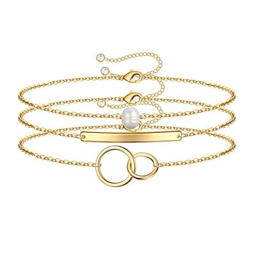 Turandoss Women's 14K Gold Plated Evil Eye Layered Bracelet