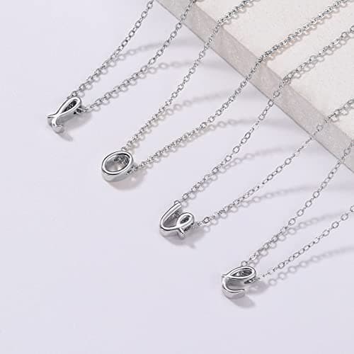 Memorjew 925 Sterling Silver Cursive Initial Necklace for Women