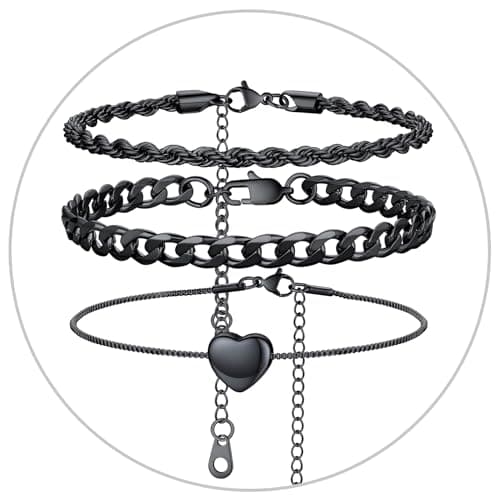 Stainless Steel Cuban Link Anklet Sets for Women, Adjustable 8.5"-10.5"