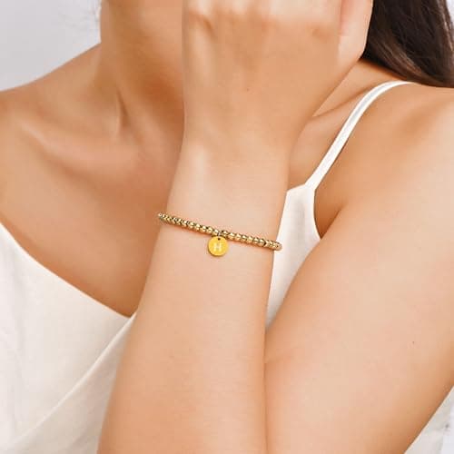 FERLYHR Gold-Plated Initial A-Z Charm Disc Bracelet for Women