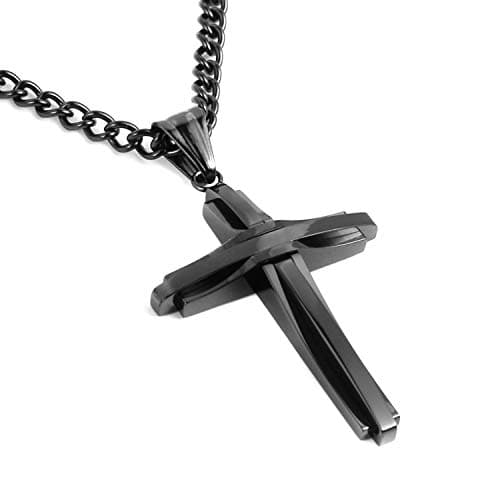 HZMAN Mens Silver Cross Pendant Necklace 22+2 Inches Chain