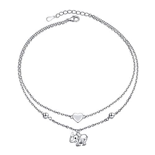 Flyow Sterling Silver Heart Charm Adjustable Anklet for Women