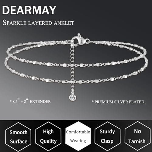 DEARMAY Dainty Silver Anklets for Women Waterproof S925 Sterling Silver Anklets Set