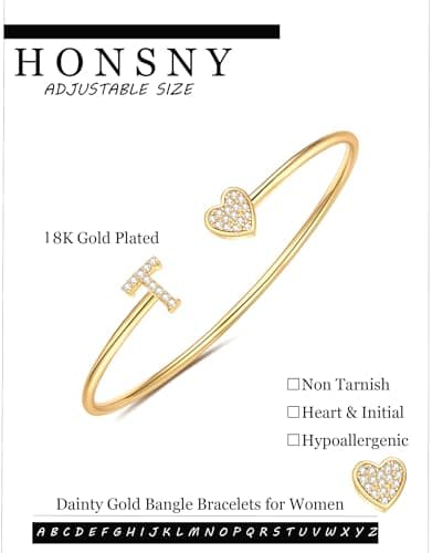 Honsny Gold Initial Heart Cuff Bracelets for Women