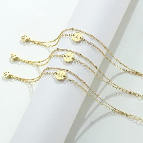 Monzo Gold Plated Initial Bracelet for Women Personalized Mothers Day Gift