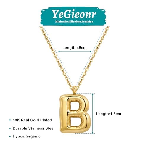 YeGieonr Tarnish-Free Gold Stainless Steel Initial Necklace with Bubble Letter Pendant