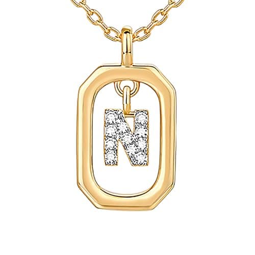 PavoI 14K Gold Plated CZ Letter Pendant Necklace for Women