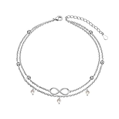 Flyow Sterling Silver Heart Charm Adjustable Anklet for Women