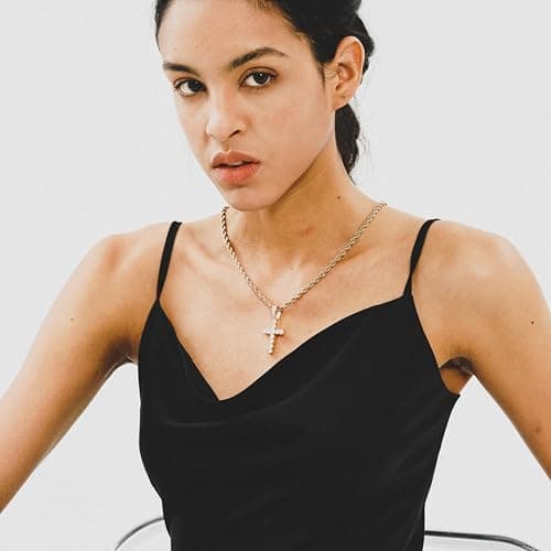 TOPGRILLZ Gold Heart Cross Necklace 14K Silver Plated Cubic Zirconia Pendant