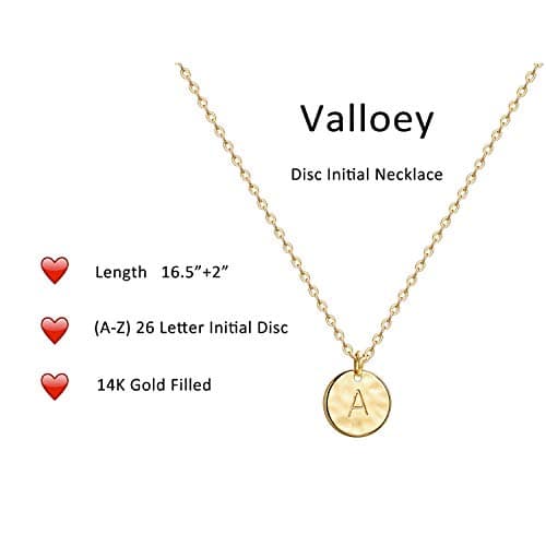 Valloey Rover 14K Gold Plated Women's Personalized Initial Necklace Round Coin Pendant