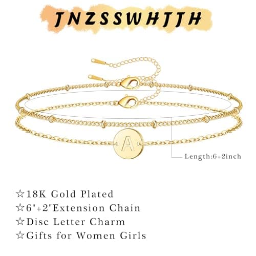 Trendy 18K Gold Initial Bracelets for Women
