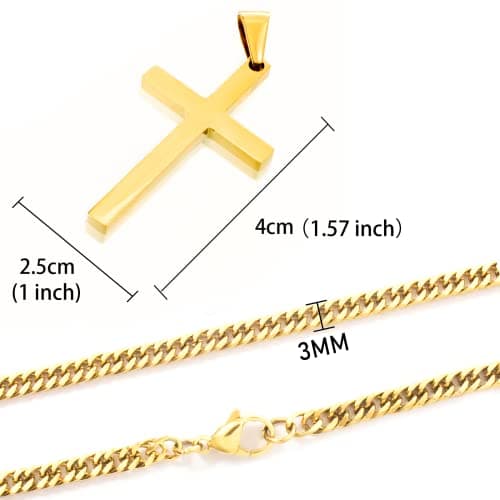Men's Silver Gold Stainless Steel Plain Cross Pendant Necklace Cuban Chain 18-26 Inch