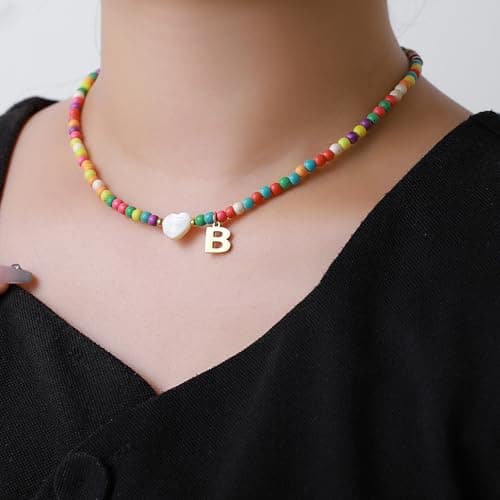 RINTOLER Gold Initial Stainless Steel Heart Shell Choker Necklace for Women