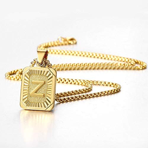 Trendsmax Yellow Gold Plated Stainless Steel A-Z Letter Necklace Mens Womens