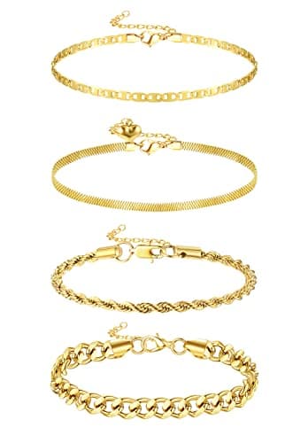 HANPABUM Stainless Steel Boho Layered Anklet Summer Foot Jewelry