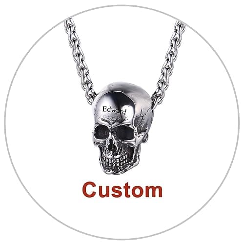Stainless Steel U7 Skull Pendant Necklace - Gothic Punk Jewelry with 22-24 Inch Chain