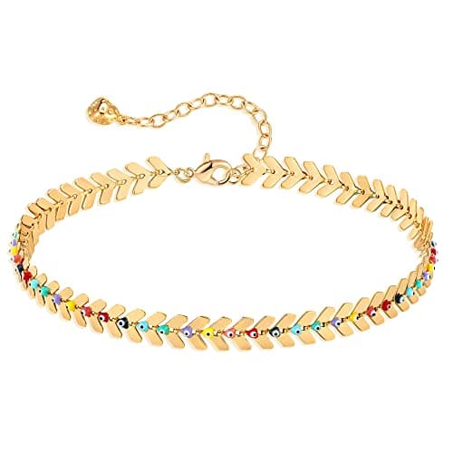 LOYATA 14K Gold Plated Dainty Ankle Bracelet with White CZ Cross Tassel Boho Jewelry for Women