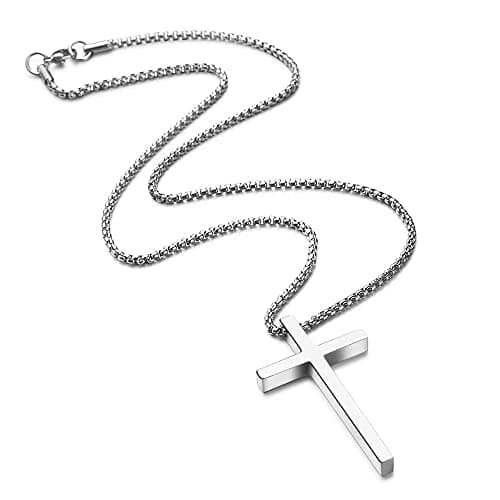 IEFSHINY Men's Stainless Steel Cross Pendant Necklaces, 16-30 Inches Gold/Silver/Black