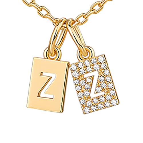 PavoI 14K Gold Plated Initial Double Dog Tag CZ Necklace for Women