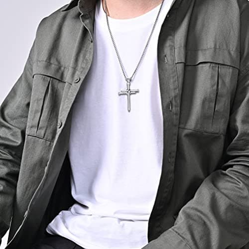 RivanDia Men's Stainless Steel Cross Pendant Necklace Christian Gift