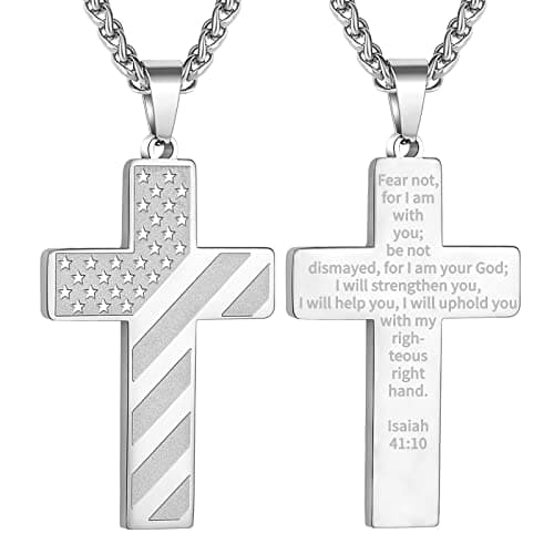 DuoDiner Graduation Gift: 18+2 Inch Stainless Steel American Flag Pendant Necklace for Men & Boys