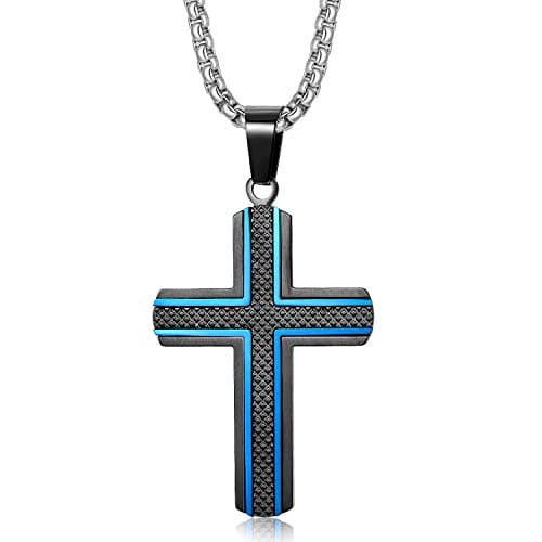 Holizaly Men's 316L Stainless Steel Cross Pendant White/Gold/Black/Blue Rolo Chain-Gift Box Included