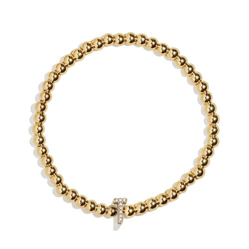 BaubleBar Pisa Stretch Bracelet - Personalized Gold-Plated Vertical Pave Initial Jewelry for Women