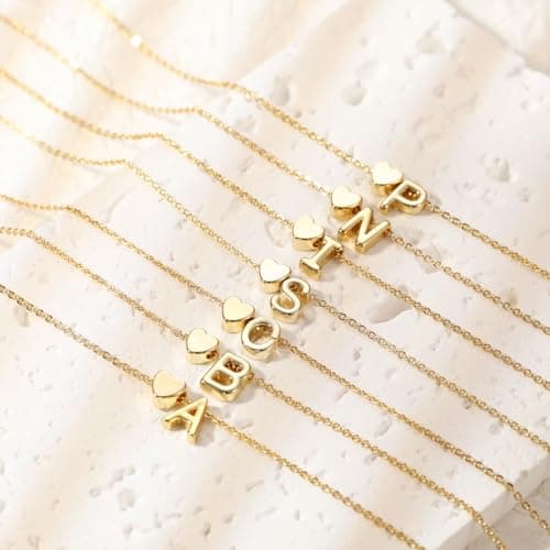 CAROVO 14K Gold Plated Heart Initial Necklaces for Women A-Z