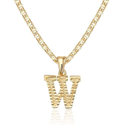 Barzel 18K Gold Plated Diamond Cut Initial Necklace, 18" Chain + 2" Ext, Made in Brazil