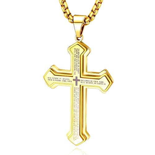 Large Stainless Steel Cross Pendant Necklace for Men and Women