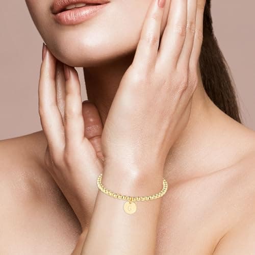 Mikovivi Initial Bracelet, Dainty Gold Letter Charm Beaded Jewelry for Girls & Teens