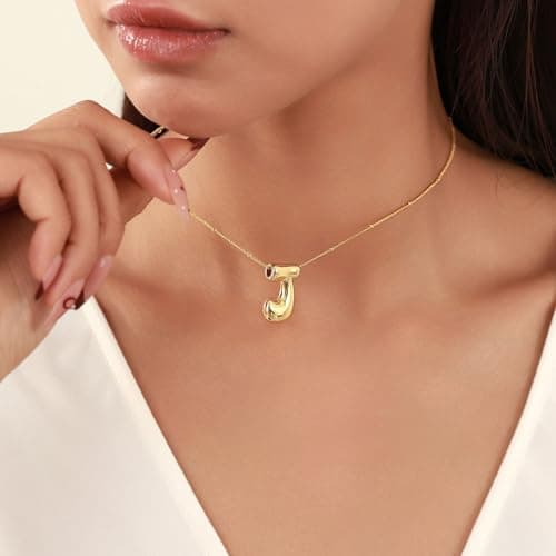 Moiegouct 14K Gold Plated 3D Initial Necklace with Beaded Chain Personalized Jewelry for Women