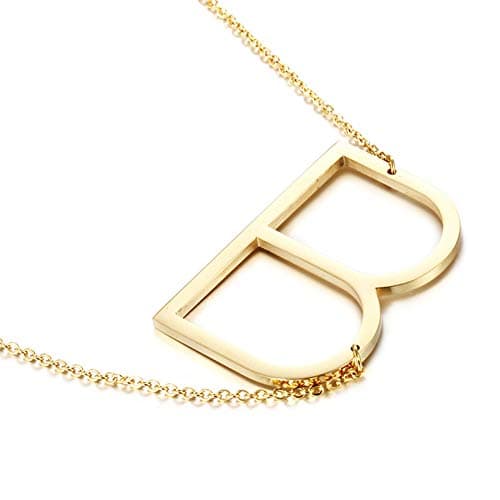 MOMOL Sideways Initial Necklace - Large 18K Gold Plated Stainless Steel Pendant for Women
