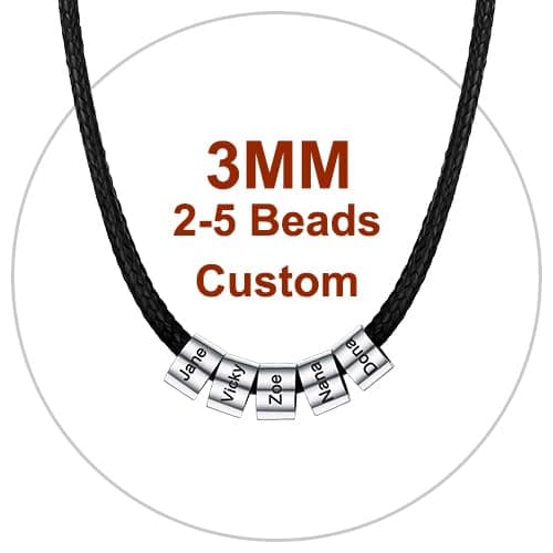 Customizable U7 Leather Cord Necklace - Black/Brown 3mm/2mm, Stainless Steel Clasp, 16-30"