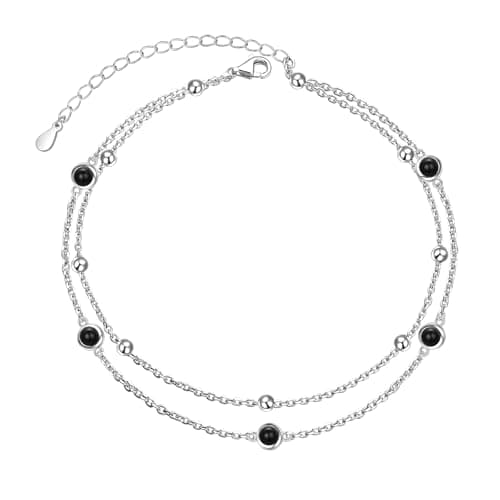 Flyow Sterling Silver Heart Charm Adjustable Anklet for Women