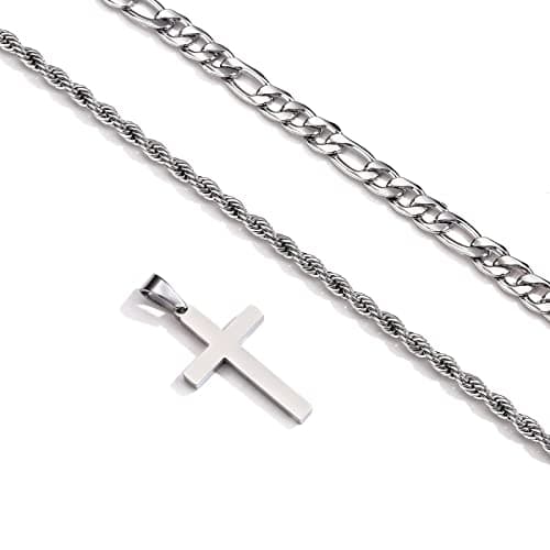 P. BLAKE Men & Boys Layered Stainless Steel Cross Choke Necklace Jewelry