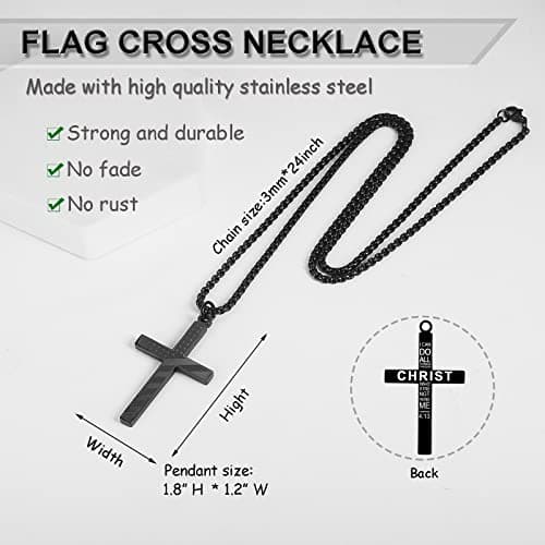 ZRAY American Flag Cross Necklace - Patriotic Stainless Steel Chain Gift for Dad
