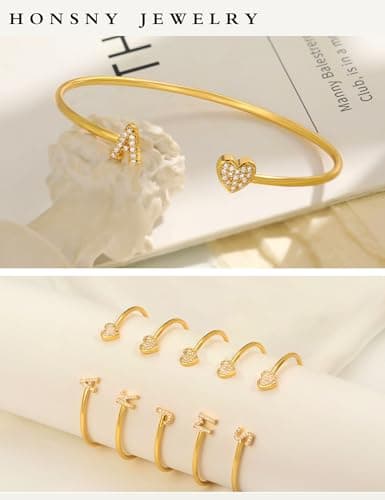 Honsny Gold Initial Heart Cuff Bracelets for Women