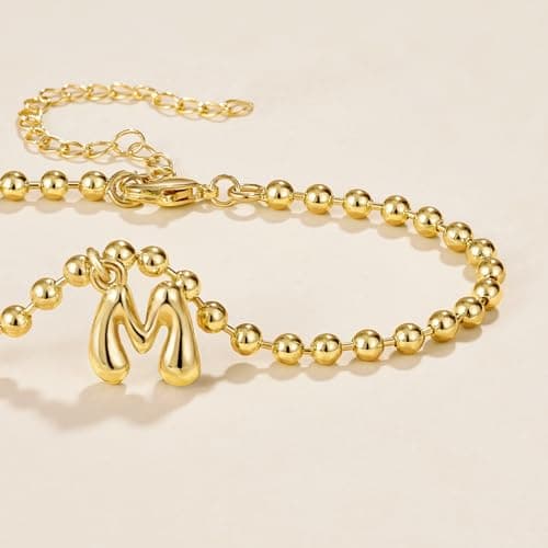 KissYan 14K Gold Plated Beaded Initial Bracelets A-Z Dainty Jewelry
