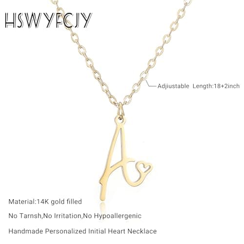Personalized Gold Initial A-Z Pendant Heart Choker Jewelry for Women