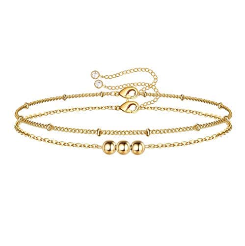 Turandoss Women's 14K Gold Plated Evil Eye Layered Bracelet