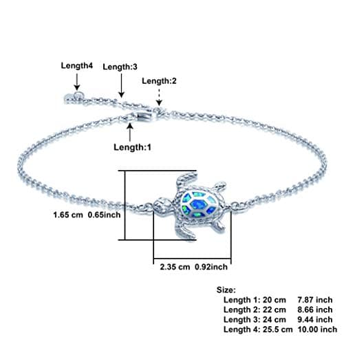 PUPILLEMON Blue Opal Sea Turtle Anklet, Women's Sterling Silver Jewelry (Large Size)