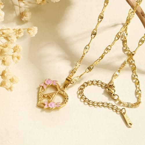 Qitian Initial Heart Pendant Necklace for Women Alphabet Gift