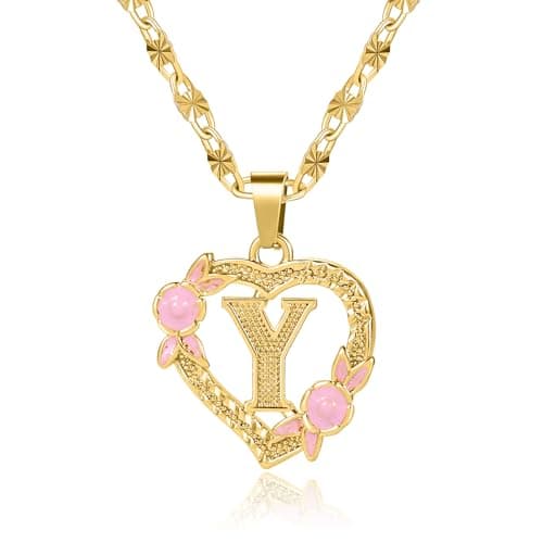 Qitian Initial Heart Pendant Necklace for Women Alphabet Gift