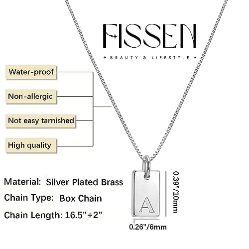 FISSEN Personalized Silver Plated Initial Necklace for Women