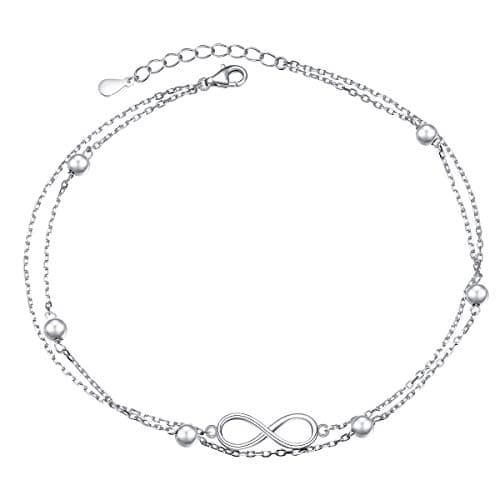 Flyow Sterling Silver Heart Charm Adjustable Anklet for Women