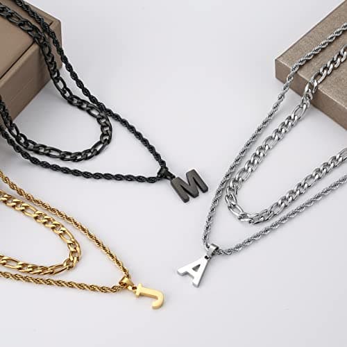 Men's Figaro Twist Initial Pendant Necklace with Rope Chain JewelryGraduation & Birthday Gift